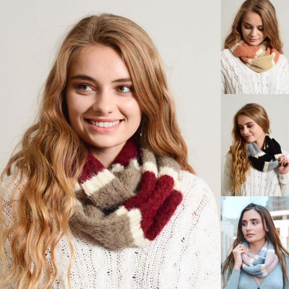 Ultra Soft Mohair Wide Stripe Infinity Scarf